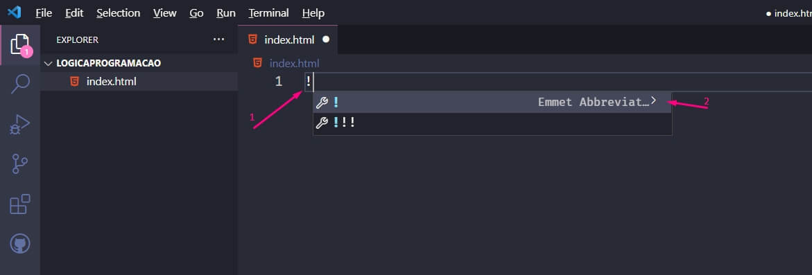 Criando base html 5 utilizando tag exclamação