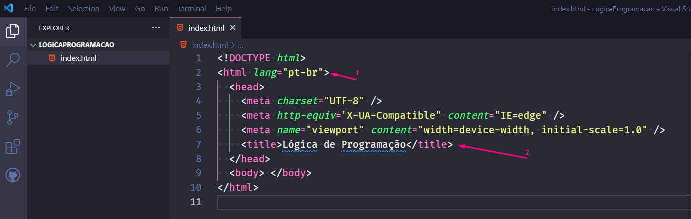 Alterando tags lang para pt-br e inserindo um title com nome desejado