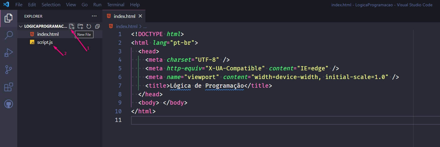 Criando um arquivo javascript com nome script.js