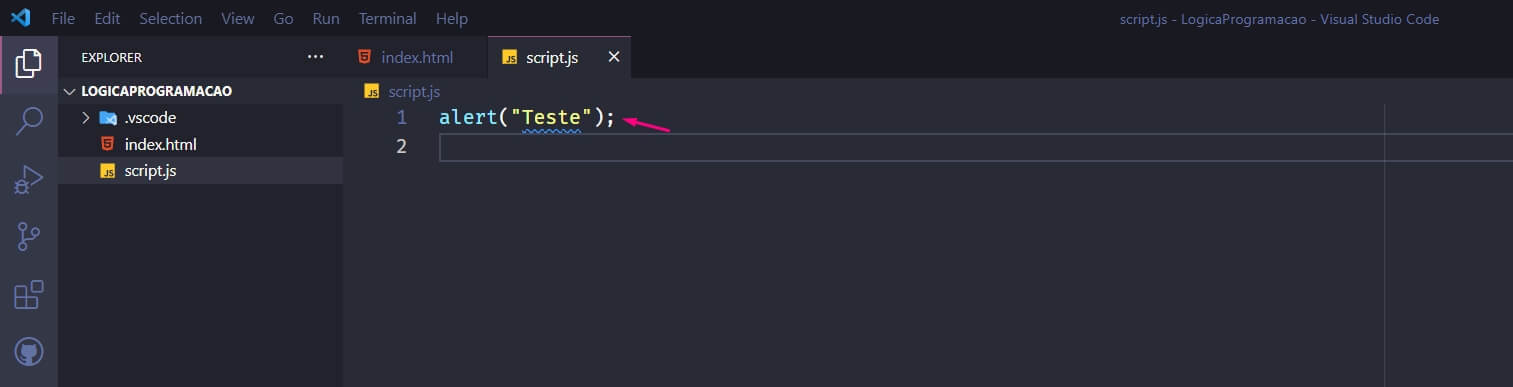Criando um alert no arquivo script.js