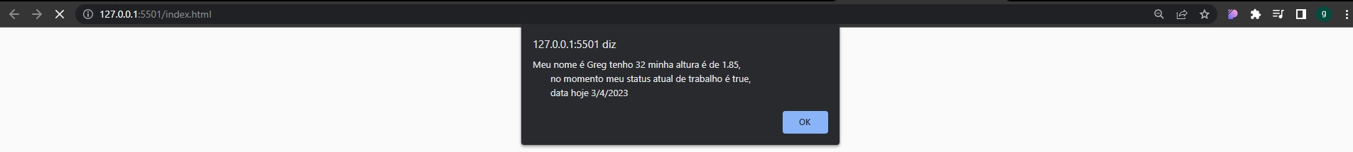 Alerta demonstrando no navegador para o usuário