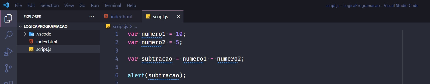 Subtração de 2 numeros e acrescentando em uma nova variavel subtracao