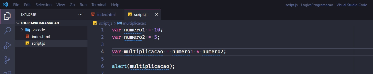 Multiplicação de 2 numeros e acrescentando em uma nova variavel multiplicacao