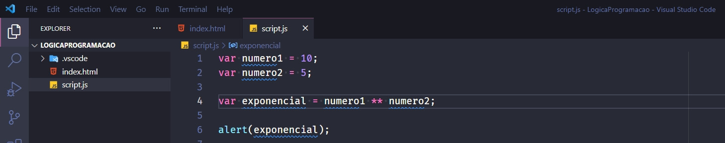 Exponencial de 2 numeros e acrescentando em uma nova variavel exponencial