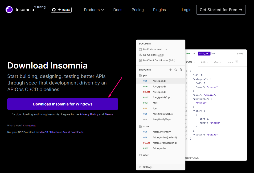 Site oficial Insomnia, posicionado em download