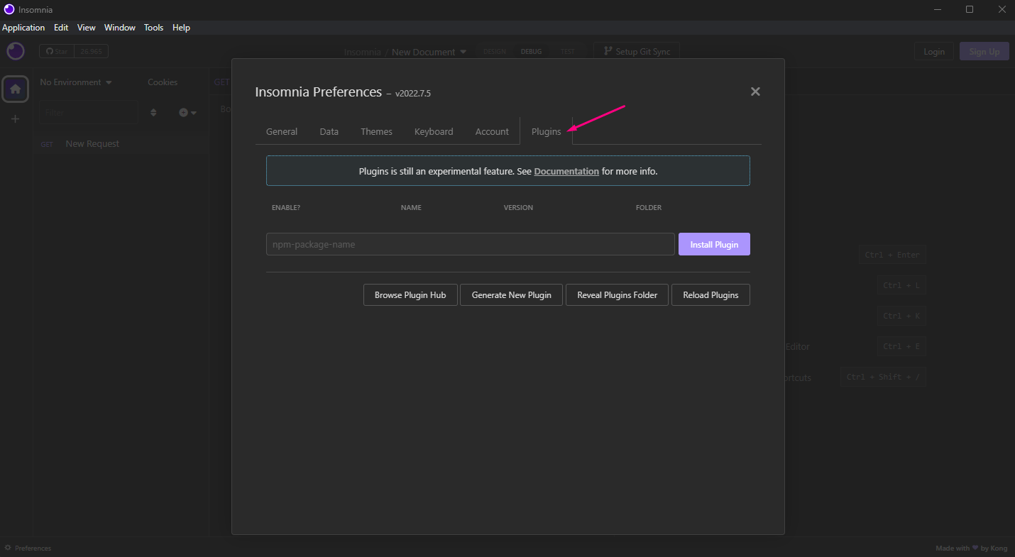 Clicando na aba Plugins