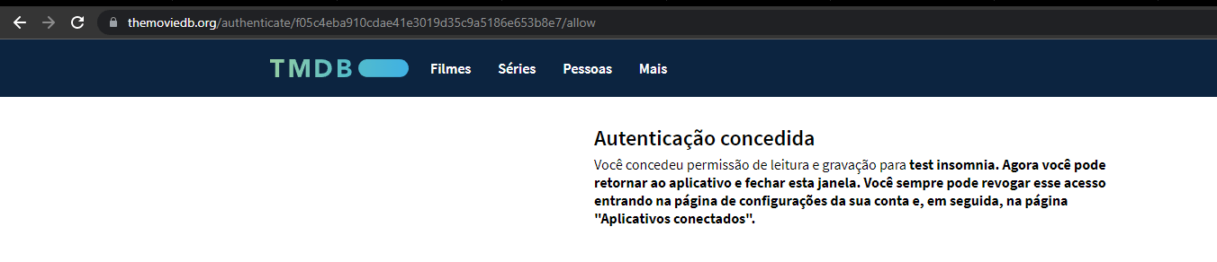 Autenticação realizada